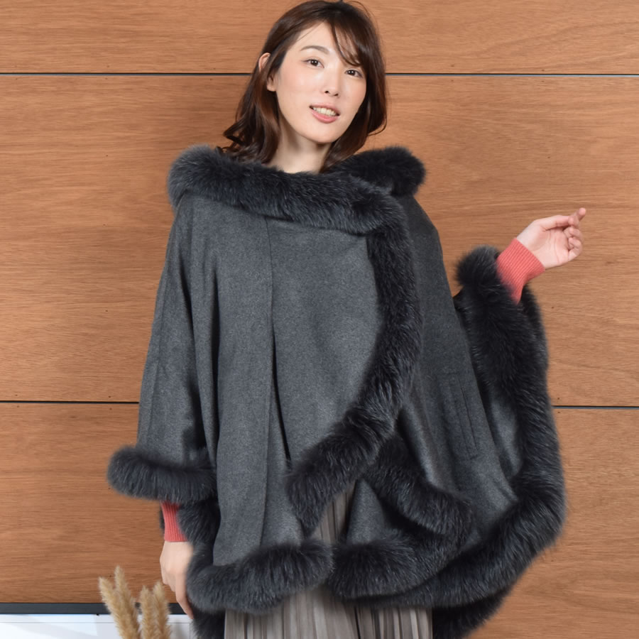 Merfirge ポンチョ ケープ 日本製 カシミヤ 100％ SAGA フォックス