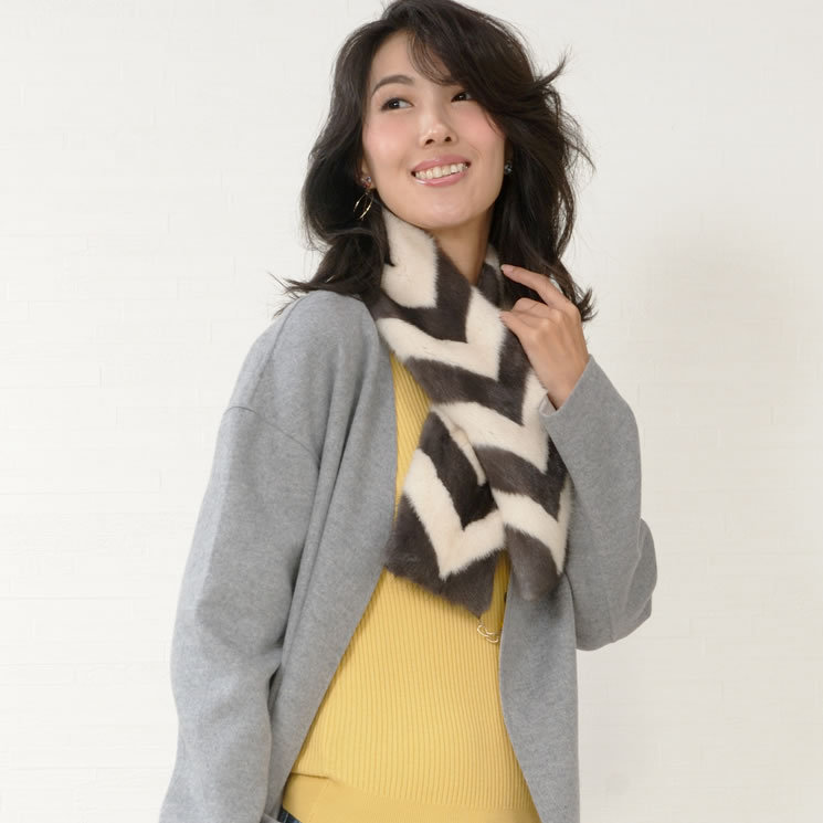 ファー マフラー SAGA ミンク ダイヤ柄 波柄 ファーコート カラー ティ