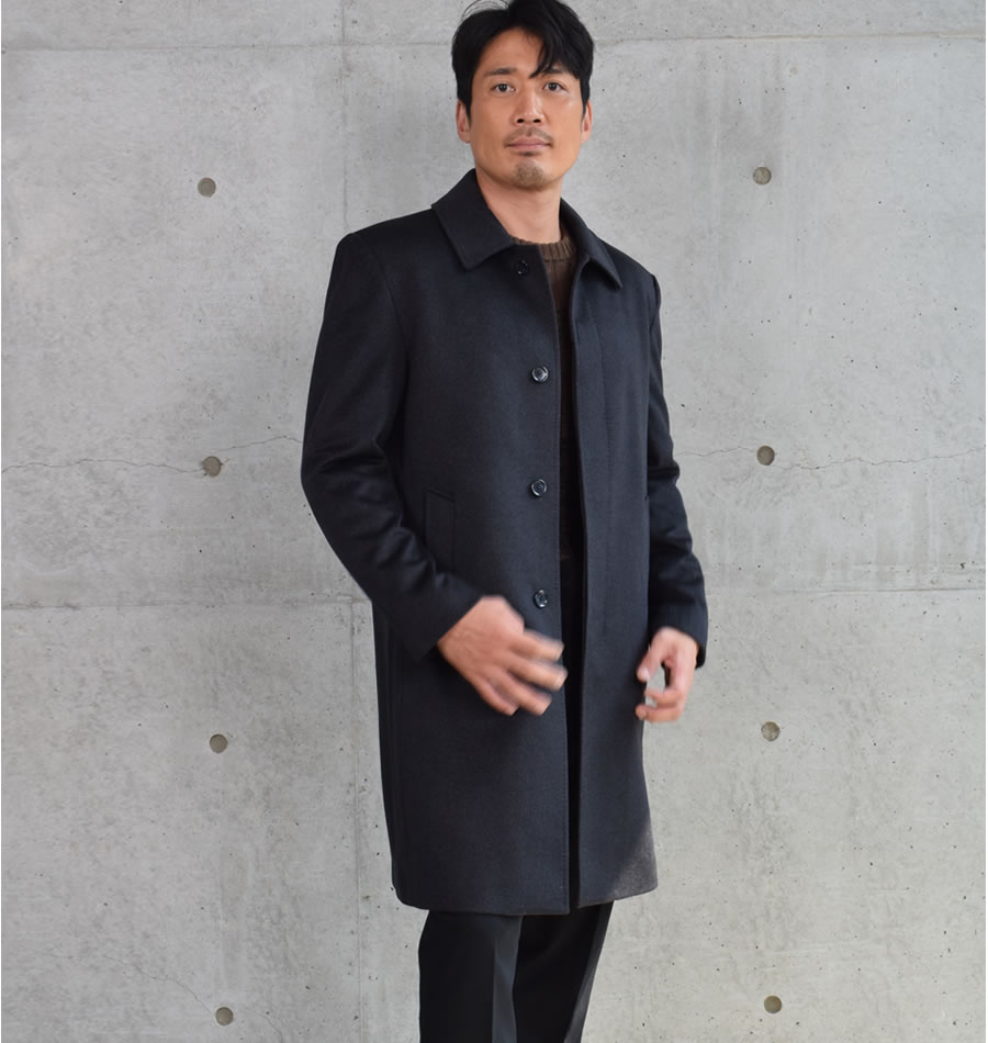 ステンカラーコート メンズ カシミヤ カシミア100％ ニーレングス