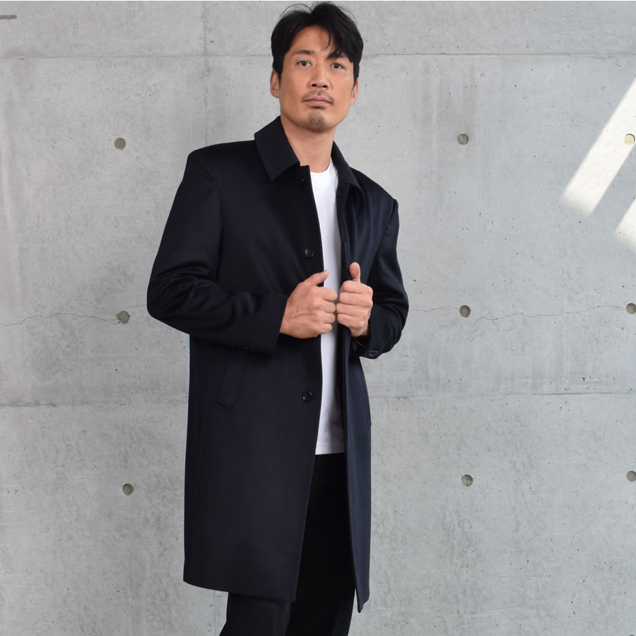 ステンカラーコート メンズ カシミヤ カシミア100％ ニーレングス