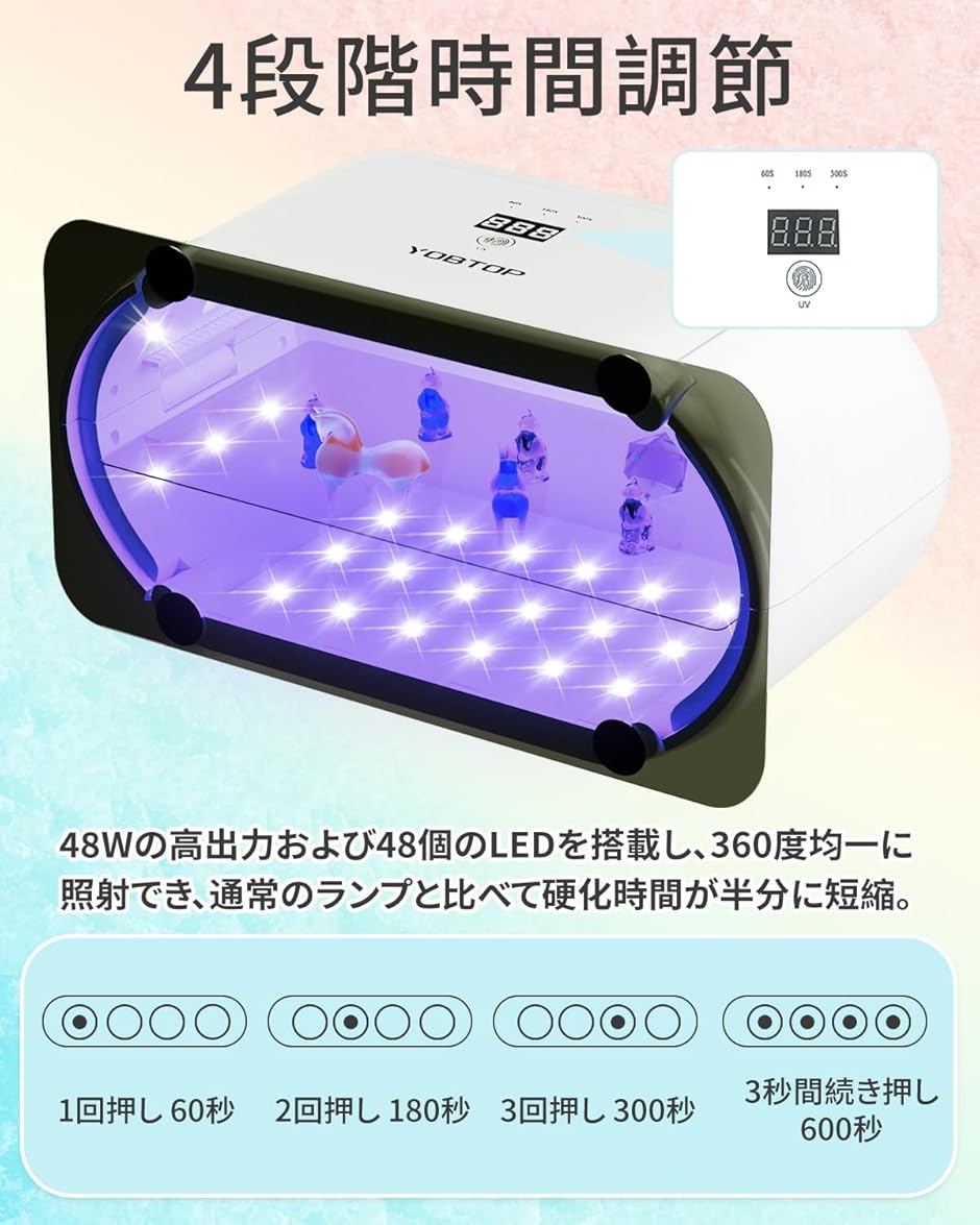 UVライト 2in1 両面照射 360度光源・48W 長時間タイマー設定 60秒〜600
