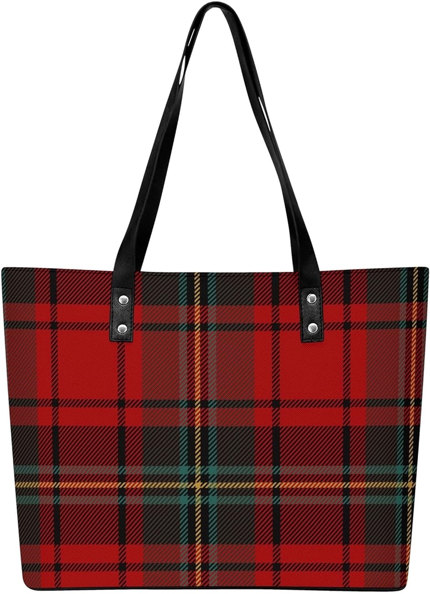 トートバッグ タータンチェック柄 カジュアル ジッパーあり 外側