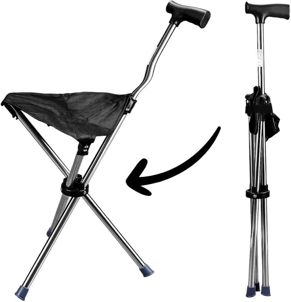 ステッキチェア 折りたたみ杖椅子 3本脚 軽量 耐荷重150kg 登山 介護