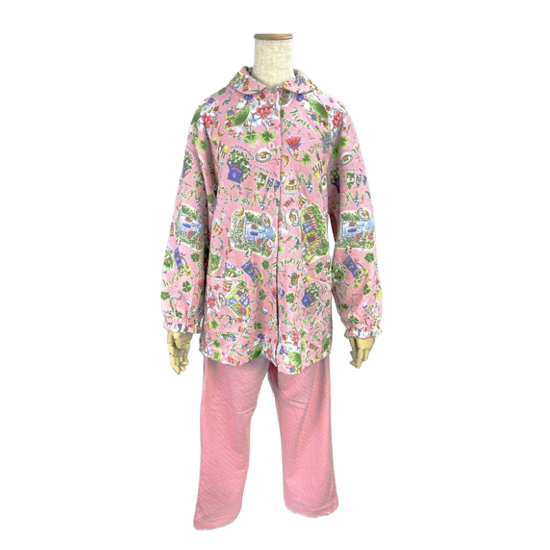 チュニック TUNIC 前開きパジャマ 49410P 衿付き キャットキルト