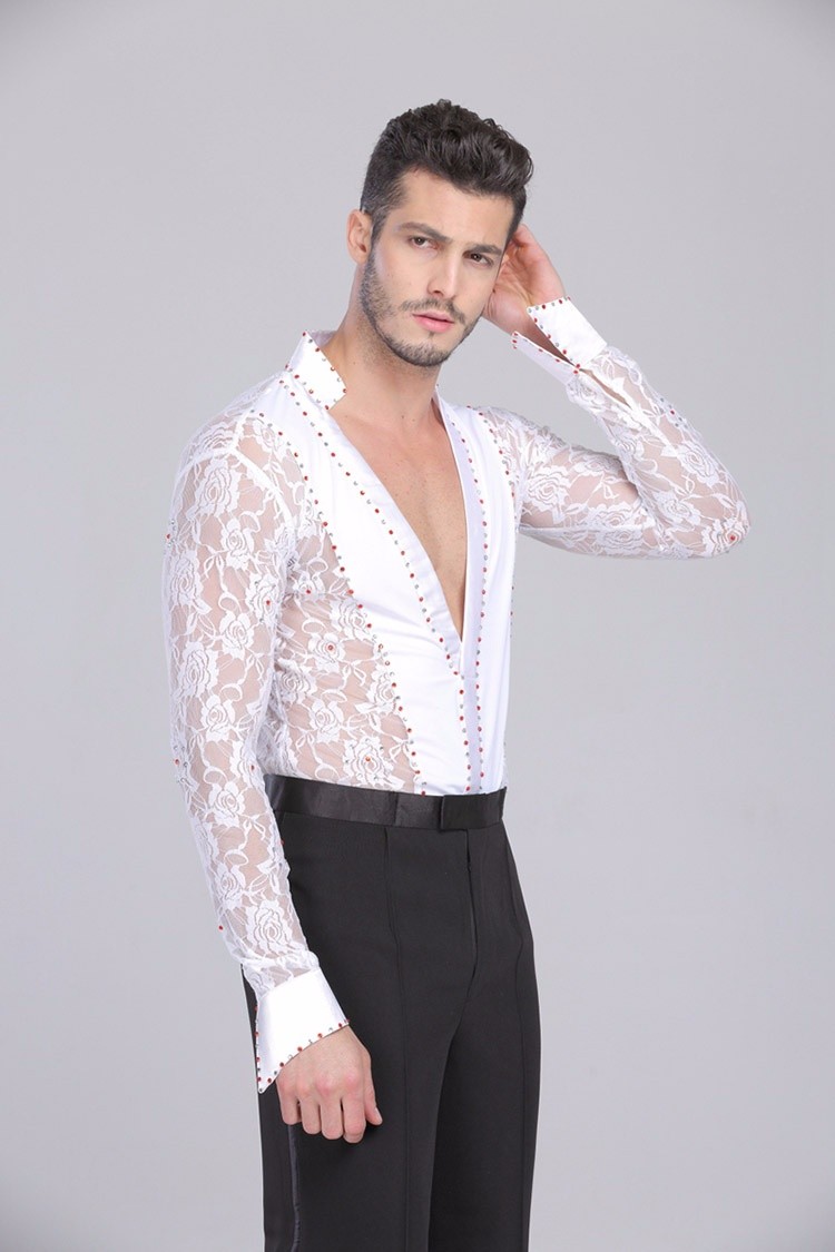 男性社交ダンス衣装 競技用 セクシー ラテンダンスシャツ メンズラテン