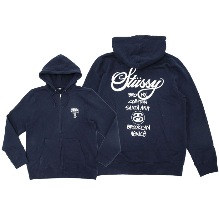 STUSSY（ステューシー） パーカー ジップアップ World Tour ( stussy