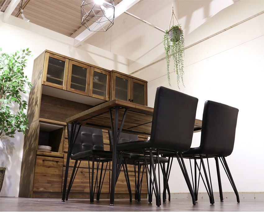 ダイニングチェア 2脚セット アンティーク ブラック アイアン PVC