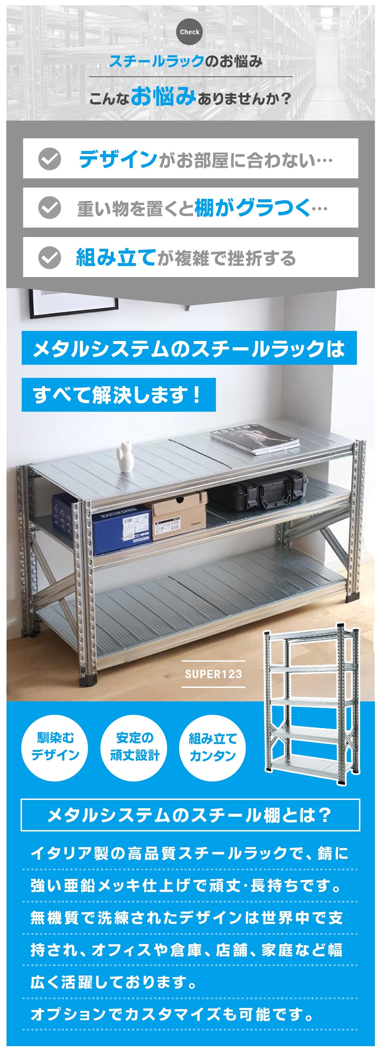 メタルシステム7段（奥行50cm）W1277xH1972 METALSISTEM メタル