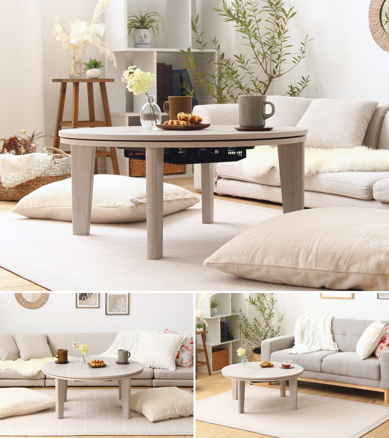 ローテーブル おしゃれ 白 丸 2人 幅80cm 北欧 こたつ リバーシブル天