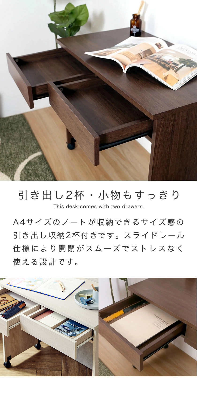 ネルコンシェルジュ キャスター付きデスク 木製 デスク 引出し付 Ivey