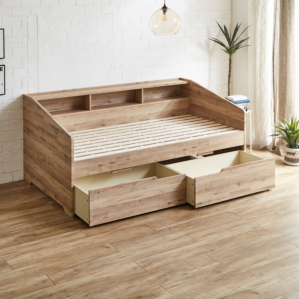 サイド棚付きベッド デイベッド 引き出し付き Shelvesbed シングル