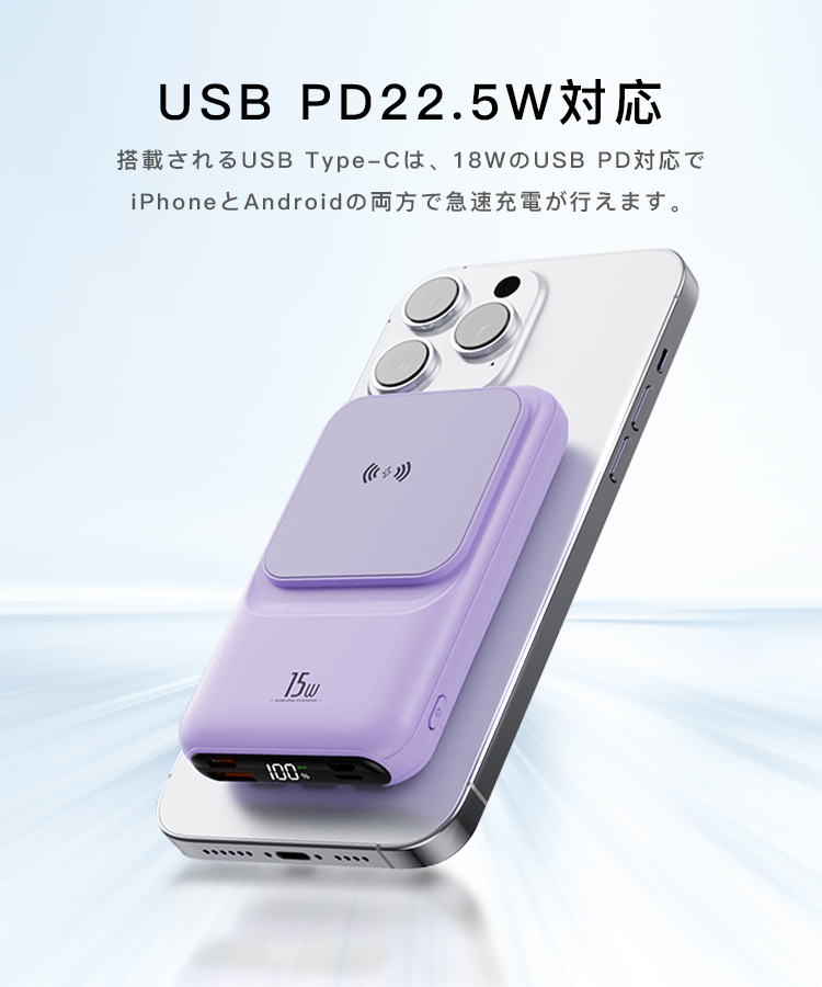 AiMike モバイルバッテリー 軽量 大容量 20000mAh ワイヤレス充電
