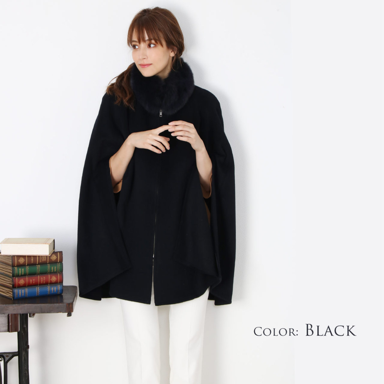 Filomo（フィローモ） カシミヤ ケープ ポンチョ フォックス ファー