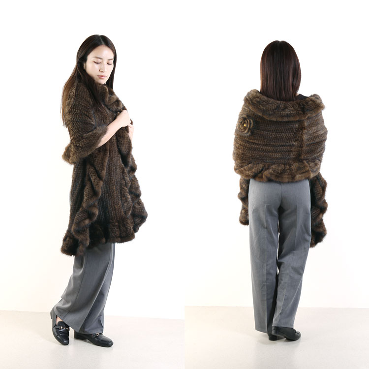 sankyo shokai（三京商会） ミンク ストール 編み込み フリル お花付き