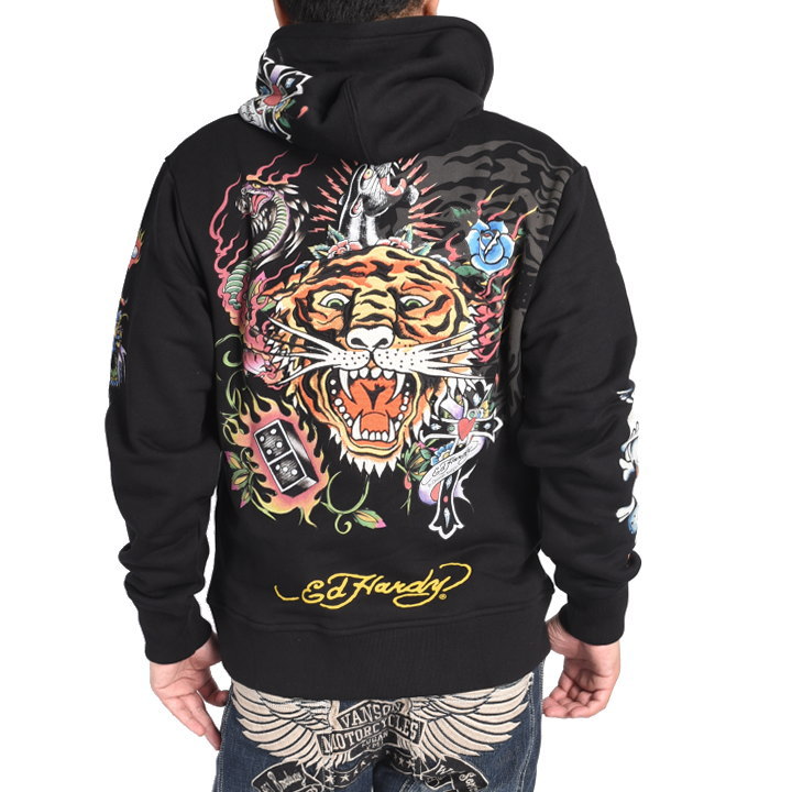 Ed Hardy（エド・ハーディー） パーカー TIGER 虎柄 刺繍プリント 裏毛