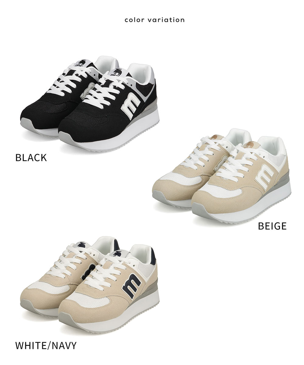 moz（モズ） 厚底 スニーカー レディース 黒 ローカット カジュアル