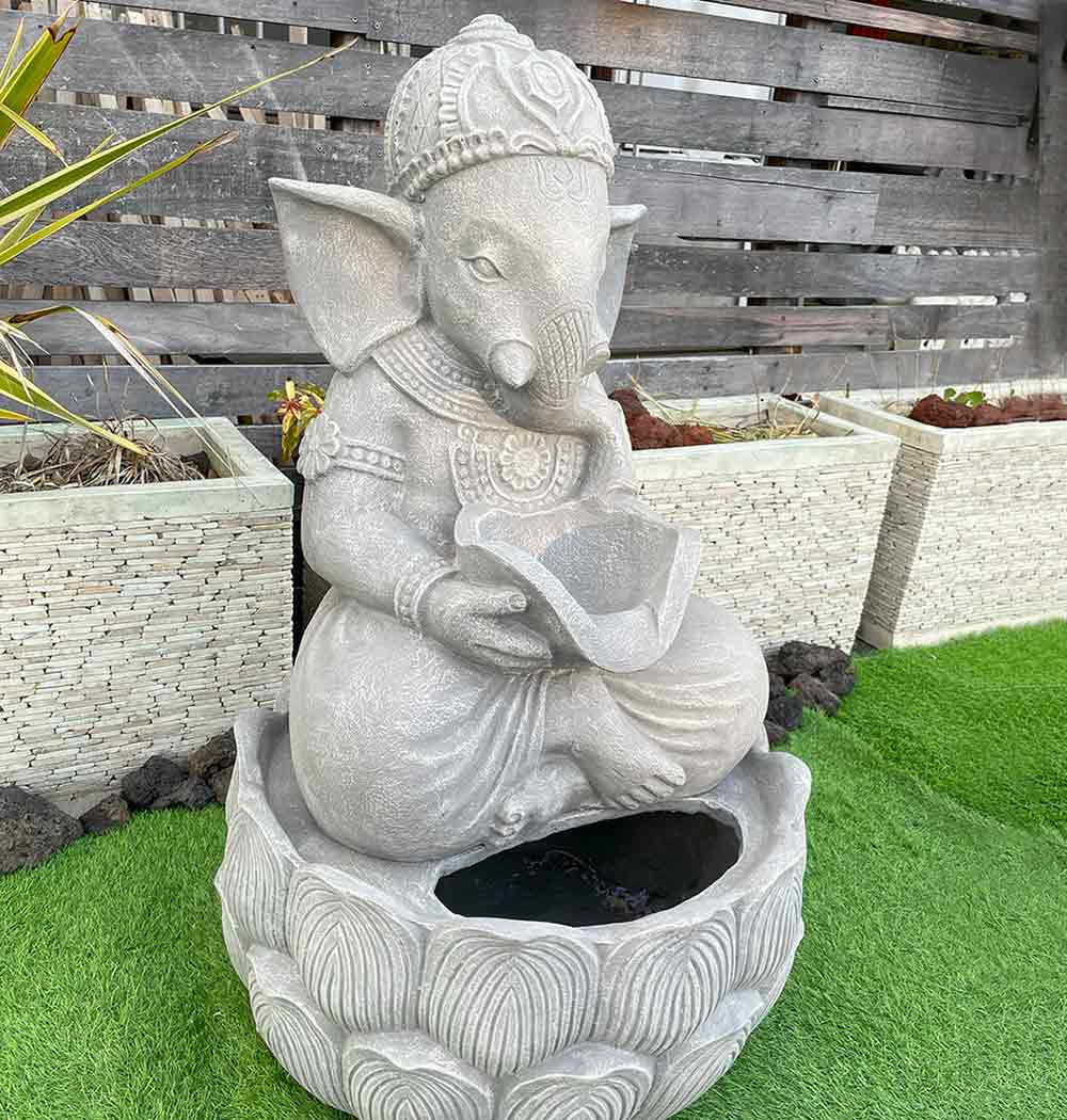 噴水 ファウンテン ガネーシャ グレー H110cm 樹脂セメント ガーデン