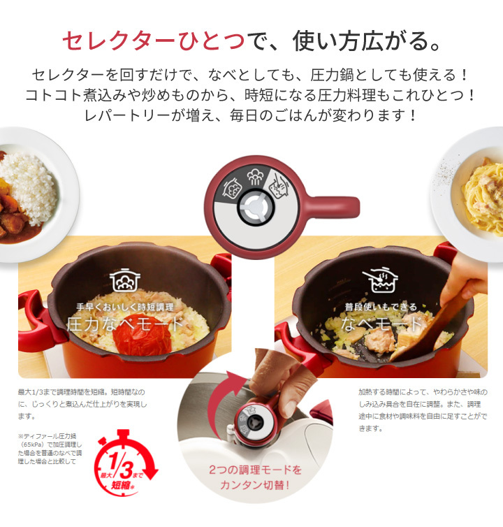 T-fal（ティファール） 圧力鍋 クリプソ ミニット デュオ ルージュ 5.2