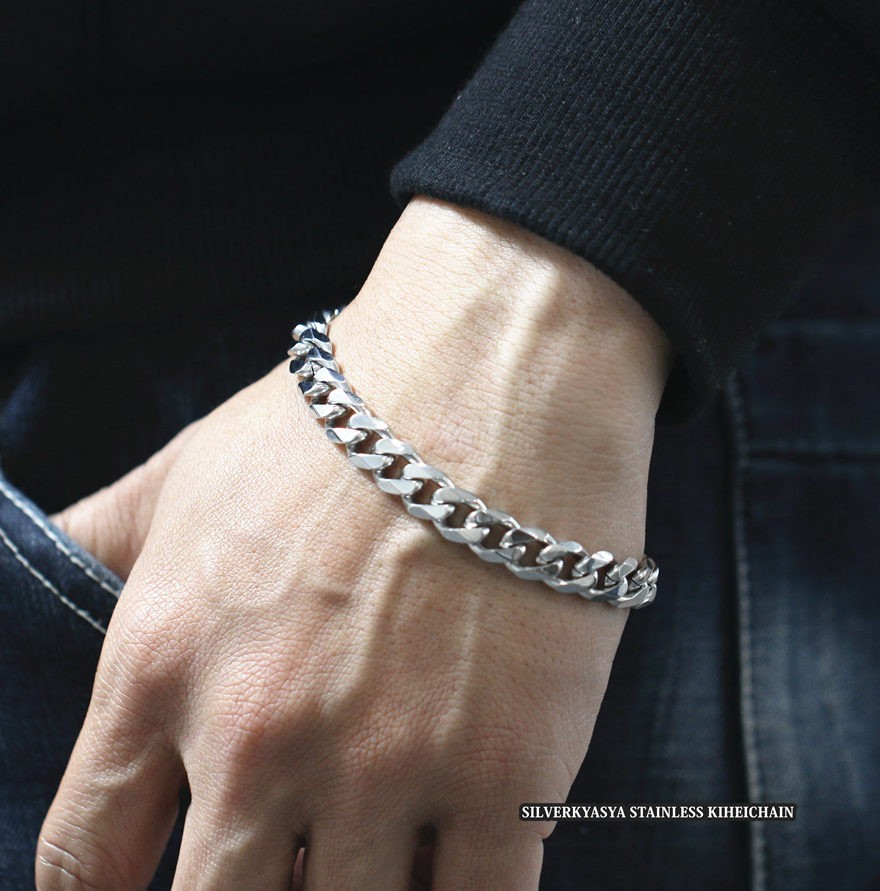 幅9mm STEEL 喜平チェーンブレスレット シルバー 21cm ステンレス 喜平