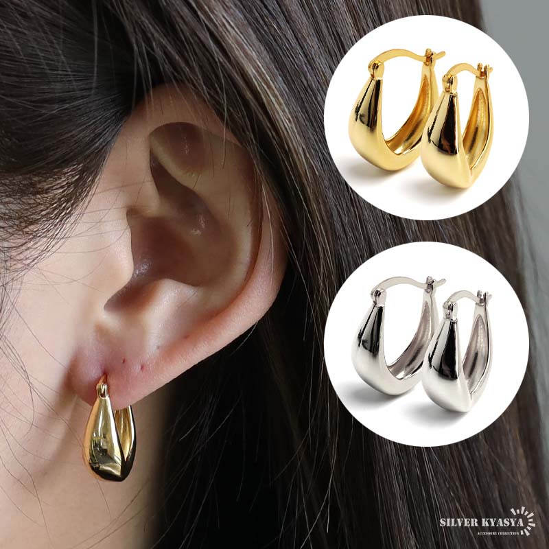 シルバー925 フープピアス ぷっくり 大ぶりピアス シルバーピアス