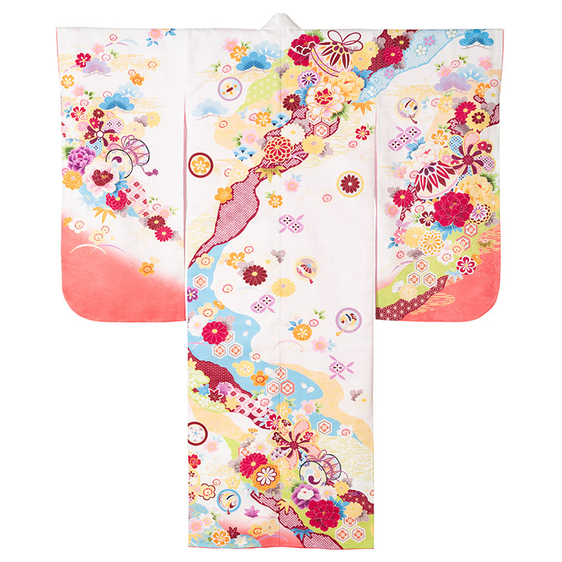 七五三 女の子 着物 四つ身 祝い着 単品 7歳 絵羽柄 襦袢付き