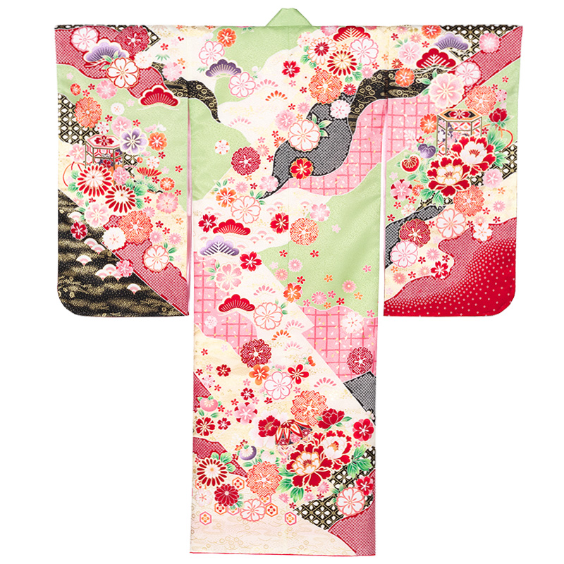 七五三 女の子 着物 四つ身 祝い着 単品 7歳 絵羽柄 襦袢付き