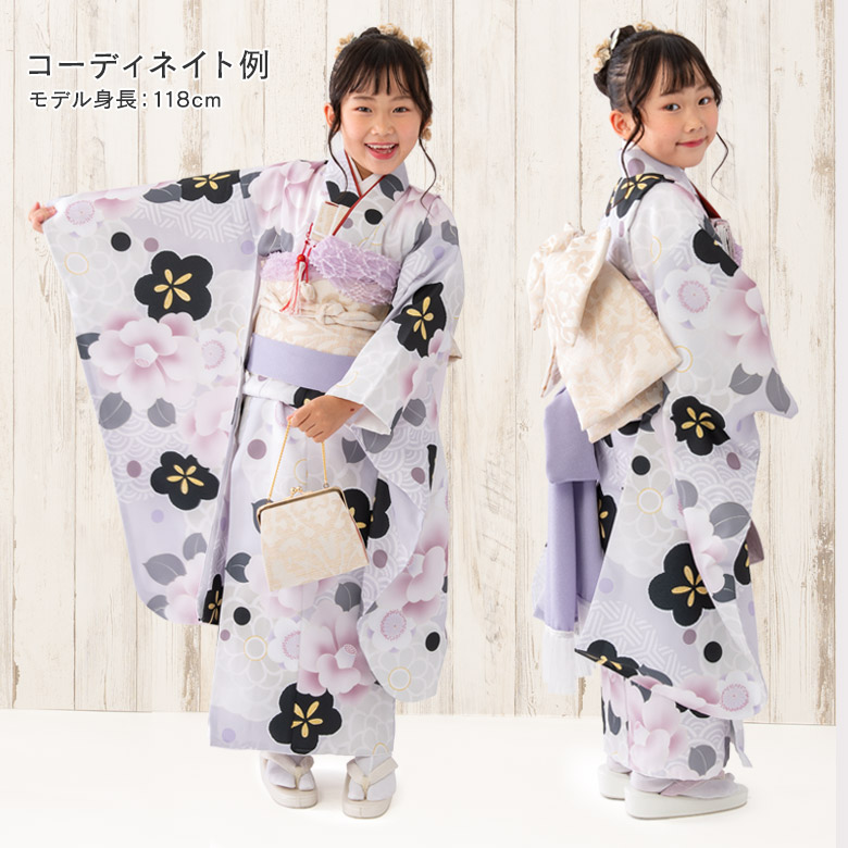 七五三 女の子 着物 四つ身 祝い着 単品 7歳 小紋柄 襦袢付き 薄紫 椿