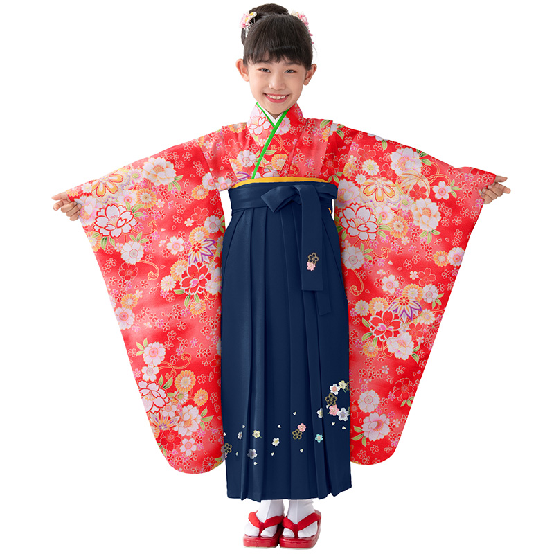 女の子 着物袴セット 卒園式袴 赤 黄色 黒 ピンク 水色 白 七五三 小紋