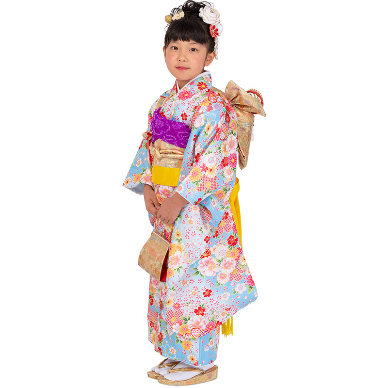 七五三 着物 四つ身 セット 女の子 7歳 7才 小紋柄 結び帯 筥迫 草履