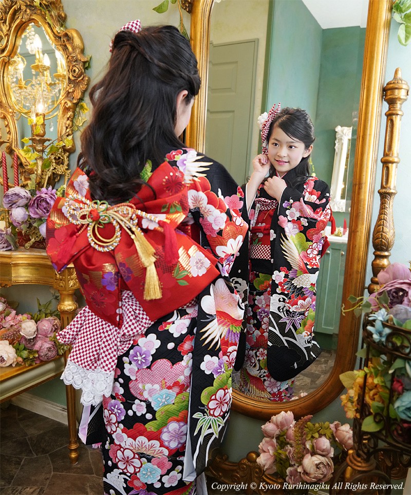 京都瑠璃雛菊 高級正絹 七五三 着物 7歳 フルセット 購入 四つ身 7歳
