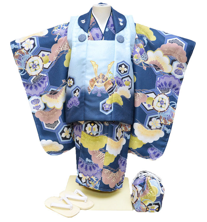 七五三 着物 3歳 男の子 被布セット 花うさぎ ブランド 水色/くすみ