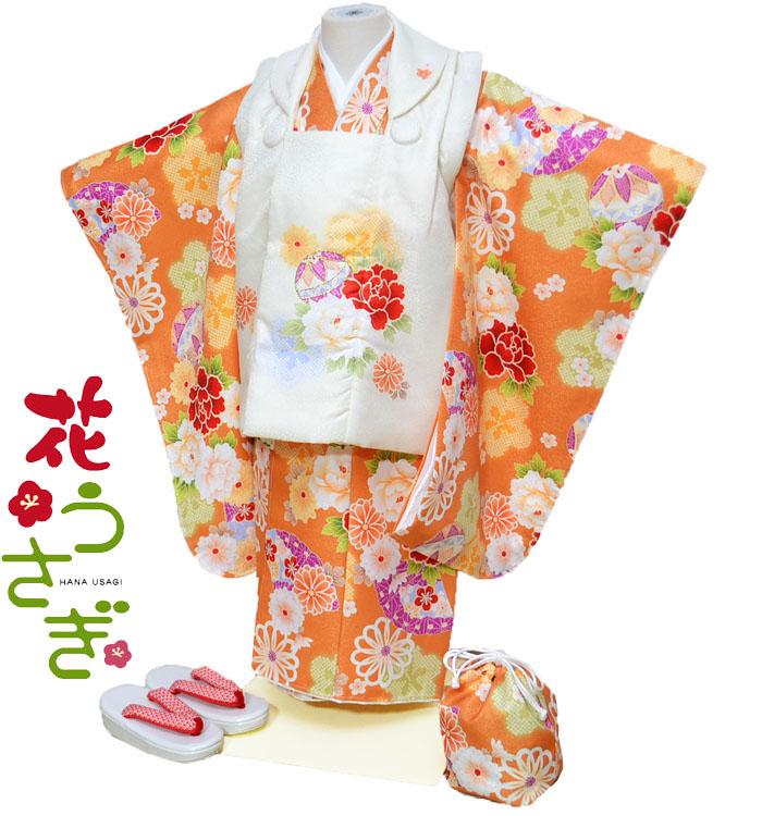 七五三 着物 3歳 女の子 被布セット 花うさぎ ブランド クリーム