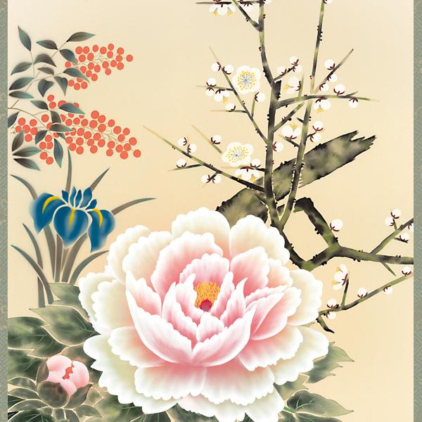 掛け軸 掛軸 花鳥画 年中掛け 季節飾り 四季花 尺五 山村観峰 四季掛け