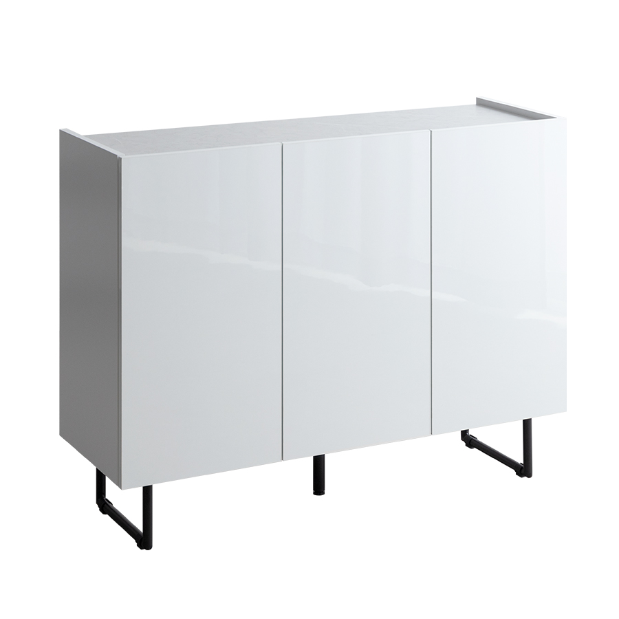 キャビネット サイドボード 扉収納 スリム 鏡面 石目調 リビング