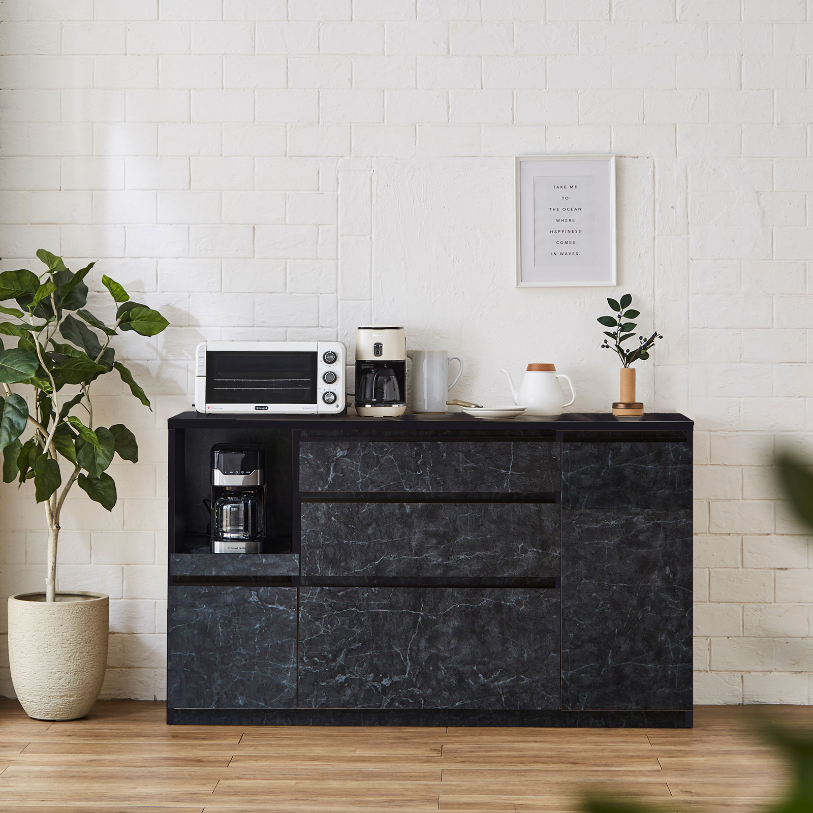 KAGUCOCO ロータイプ 食器棚 キッチンカウンター レンジ台 収納 完成品