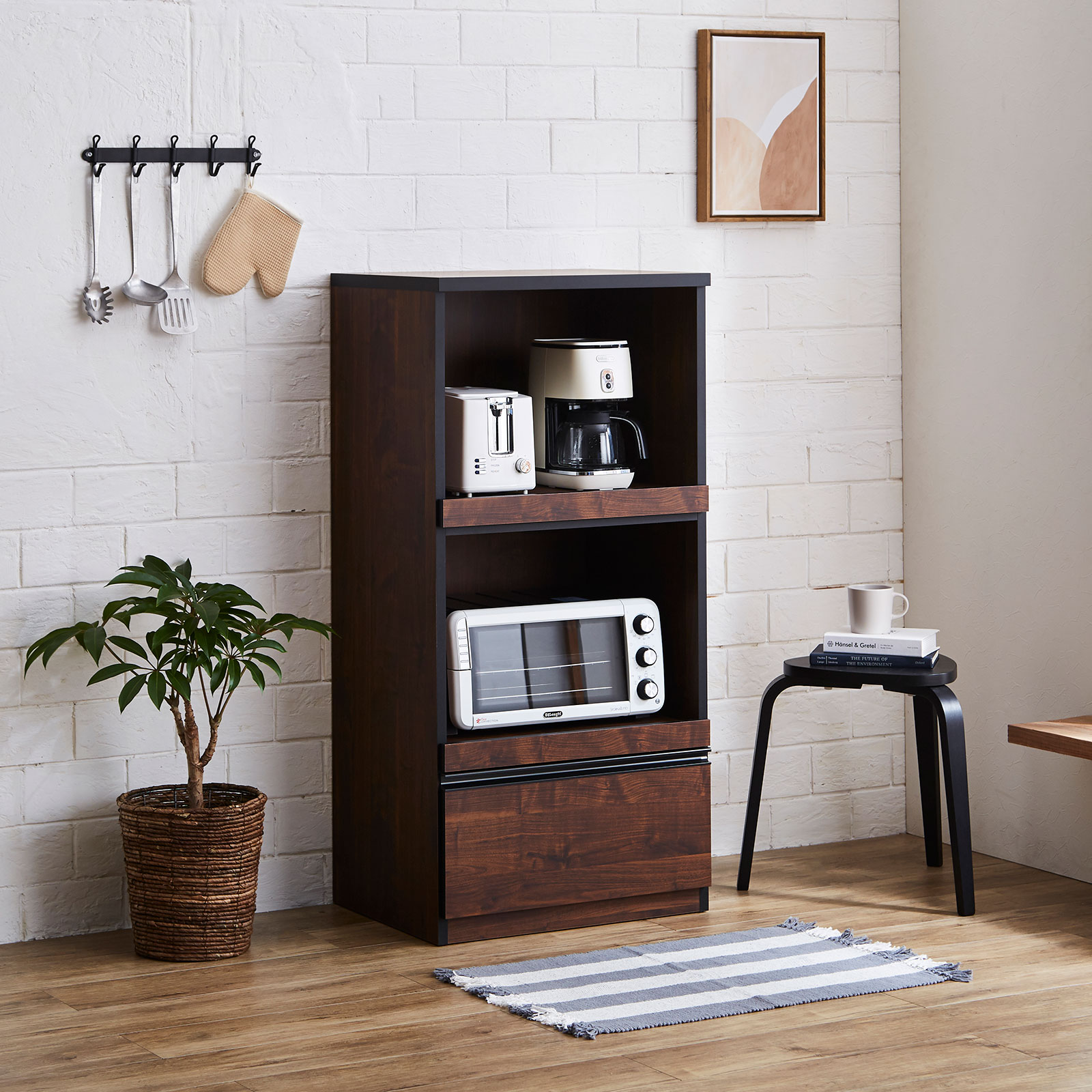 KAGUCOCO 食器棚 完成品 ロータイプ 安い レンジ台 コンパクト