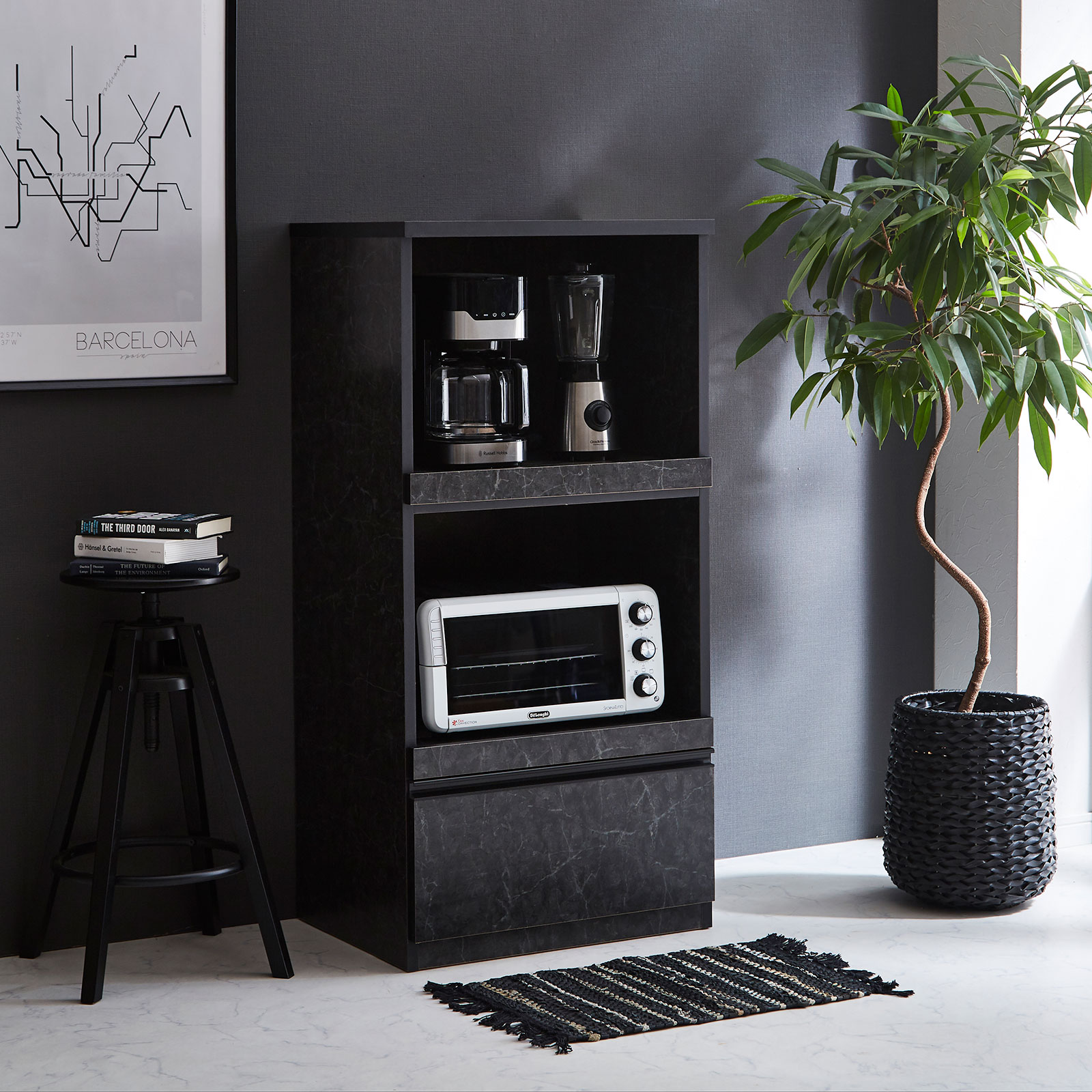 KAGUCOCO 食器棚 完成品 ロータイプ 安い レンジ台 コンパクト