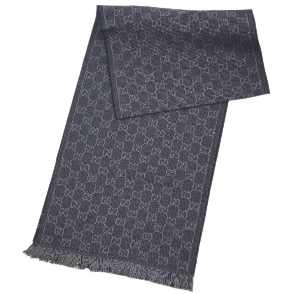 GG グッチ マフラー GUCCI ストール ウール100％ ブラック系 グレー系