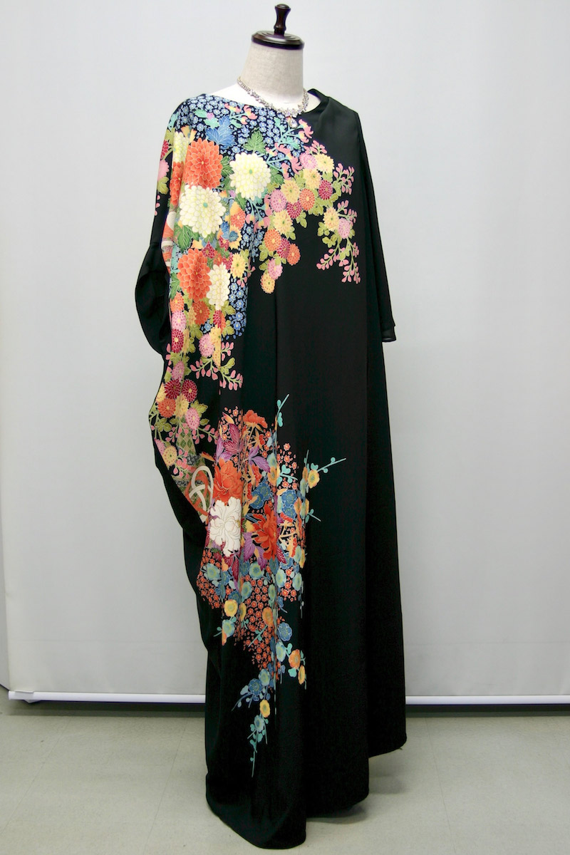 116一点物の正絹留袖ドレス【着物リメイクドレス 和ドレス 結婚式 母親