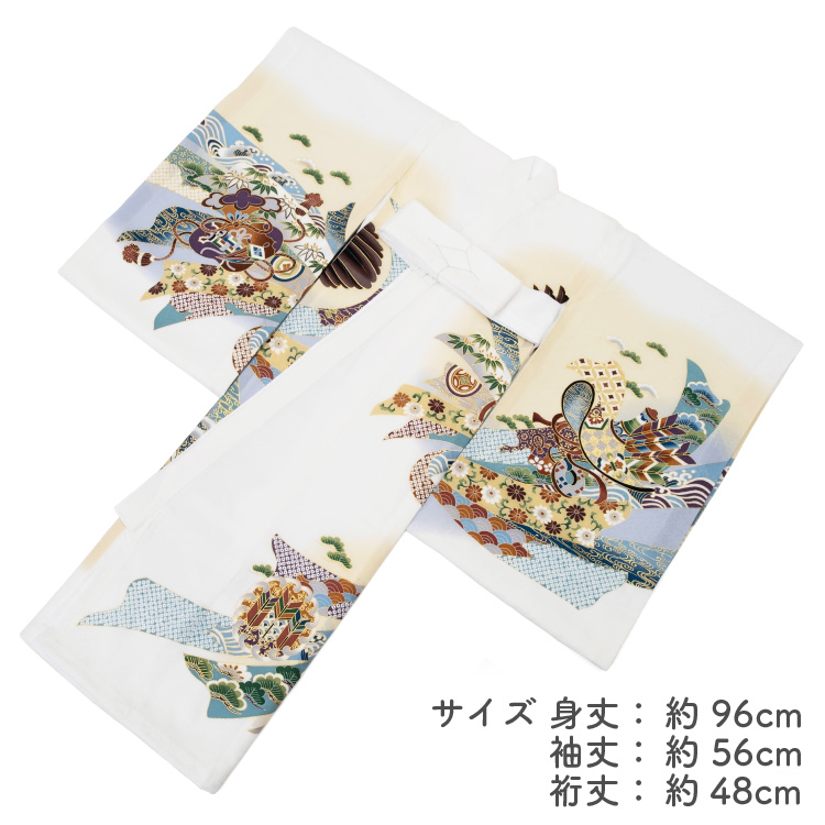 お宮参り 着物 男の子 初着 産着 正絹 鷹 束ね熨斗 刺繍 白 ホワイト