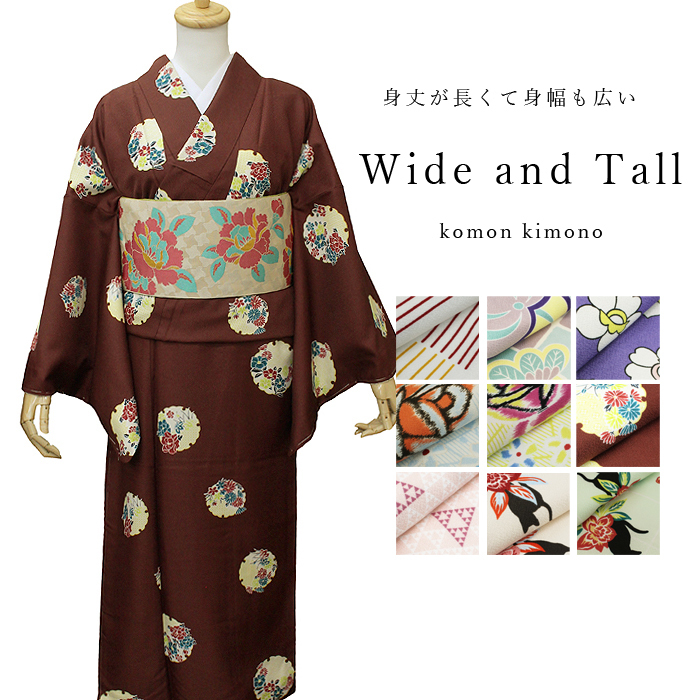 袷 小紋着物 トール ワイド おしゃれ柄 洗える着物 大きいサイズの着物