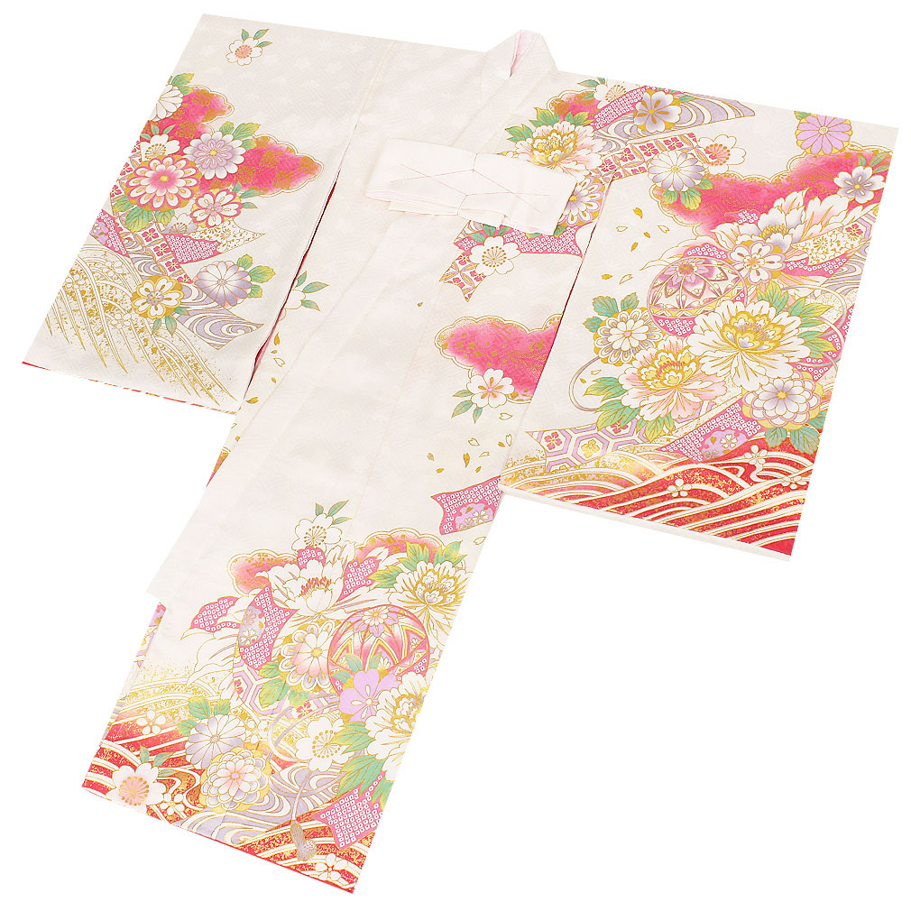 Kisste（キステ） お宮参り 着物 女の子 産着 白 赤 毬 鞠 まり 牡丹