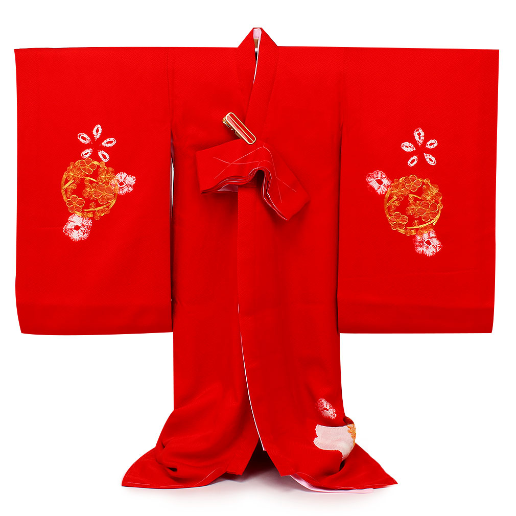 Kisste（キステ） お宮参り 着物 女の子 産着 赤 深紅 レッド 鞠 毬