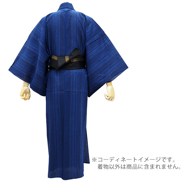 着物 夏着物 綿麻 琵琶上布 Lサイズ 洗える 濃紺 縞 普段着 メンズ 夏