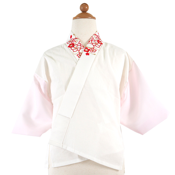 襦袢 子供用 刺繍 半衿付き 七五三 3歳 7歳 女の子 ピンク 梅 菊 桜