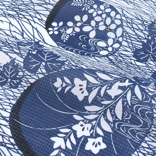 竺仙 浴衣 反物 綿紅梅 型染め 綿 団扇に秋草模様 日本製 夏着物