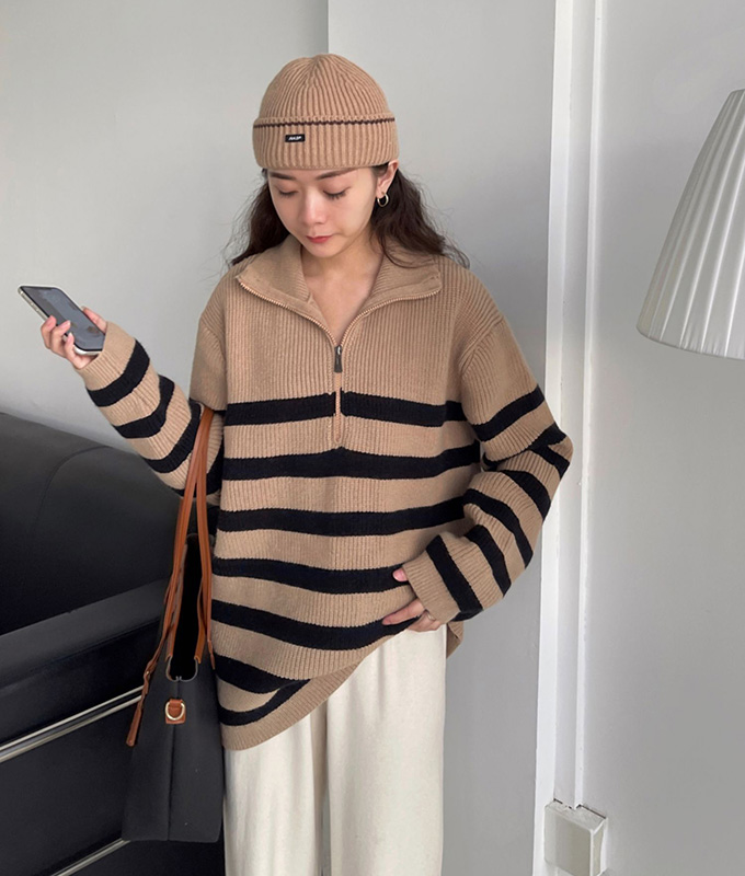 送料無料 トップス ニット セーター ジップ ジップアップ ハーフジップ