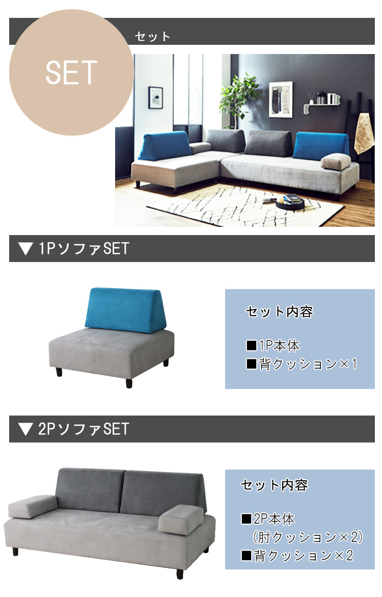 1PソファーSET（1Pソファ×1、背クッション×1） アイランドソファー
