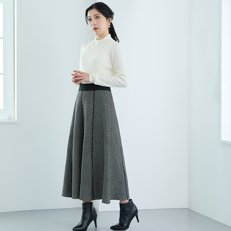 フレアスカート ロング丈 ヘリンボーン柄 スカート レディース
