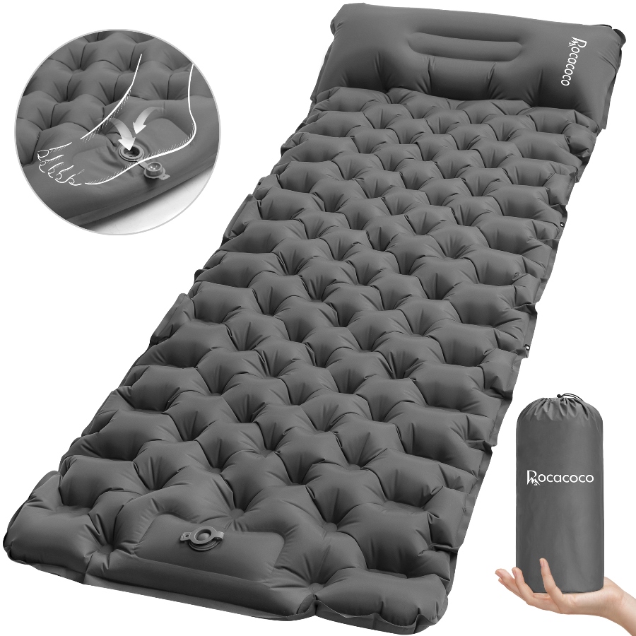 エアーマット 【1年間保証】10cm厚さ 広幅70cm キャンプマット 足踏み